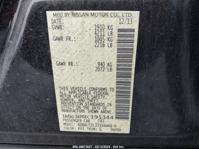 Nissan Altima 2.5 Sv 2014 1N4AL3AP0EC195344 Image 9