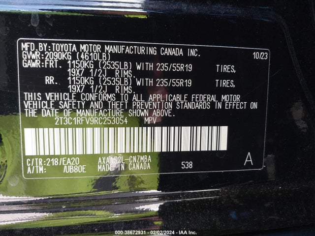 2024 TOYOTA RAV4 XLE PREMIUM VIN: 2T3C1RFV9RC253054