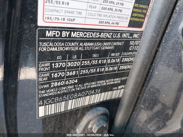2008 MERCEDES-BENZ R 350 4MATIC VIN: 4JGCB65E08A070436
