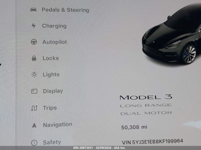 5YJ3E1EB8KF199964 Tesla Model 3 Long Range/performance