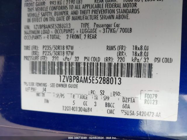 2014 FORD MUSTANG 1ZVBP8AM5E5288013 Photo 8