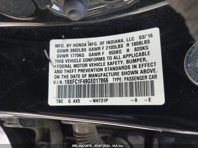 Honda Civic Ex-t 2016 19XFC1F49GE017866 Image 9