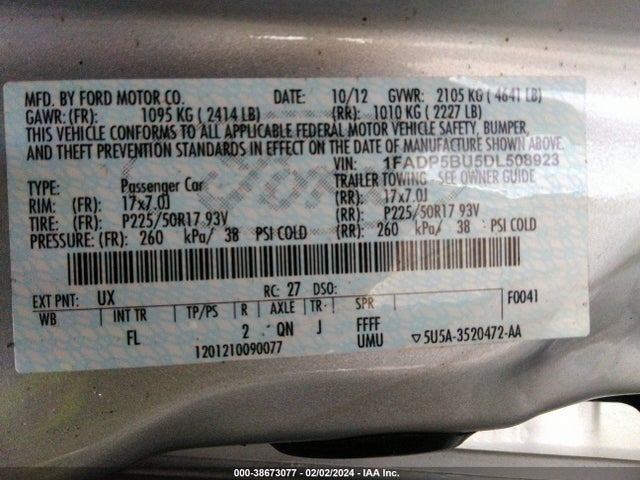 2013 FORD C-MAX HYBRID SEL VIN: 1FADP5BU5DL508923