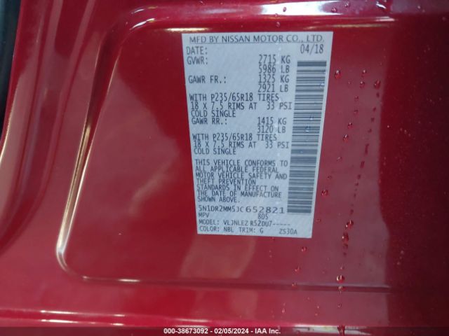 5N1DR2MM5JC652821 Nissan Pathfinder Sv