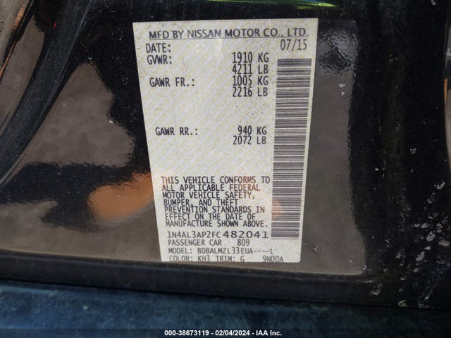 Nissan Altima 2.5 Sv 2015 1N4AL3AP2FC482041 Image 9