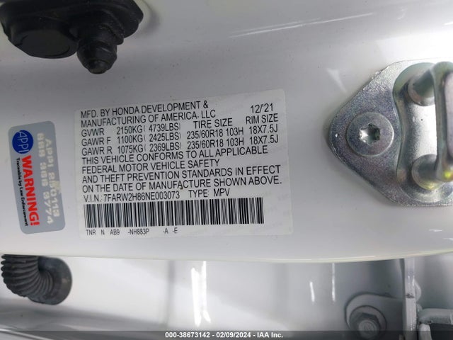 Honda Cr-v Awd Ex-l 2022 7FARW2H86NE003073 Image 9