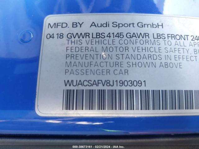2018 AUDI TT RS WUACSAFV8J1903091 Photo 8