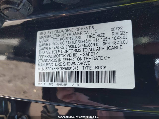 Honda Ridgeline Rtl-e 2023 5FPYK3F78PB001645 Image 9