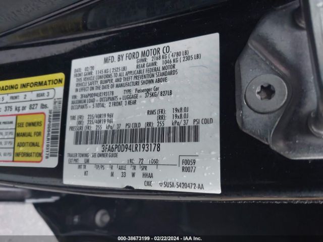 3FA6P0D94LR193178 Ford Fusion Titanium