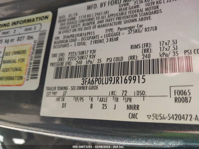 Ford Fusion Hybrid Se 2018 3FA6P0LU9JR169915 Image 9
