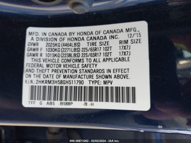2HKRM3H58GH511790 Honda CR-V EX