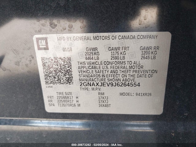 Chevrolet EQUINOX LT 2018 2GNAXJEV9J6264554 Image 9