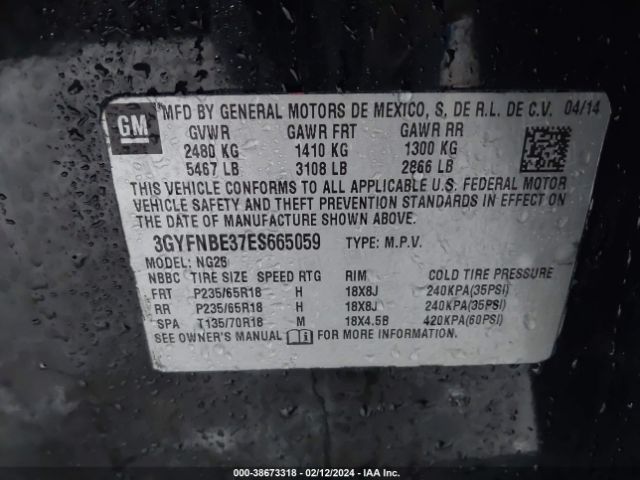 3GYFNBE37ES665059 Cadillac Srx Luxury Collection