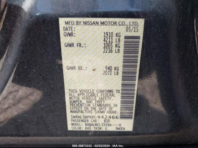 1N4AL3APXFC442466 Nissan Altima 2.5 Sv
