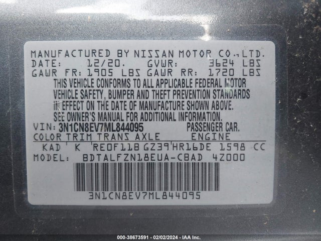 Nissan Versa Sv Xtronic Cvt 2021 3N1CN8EV7ML844095 Image 9