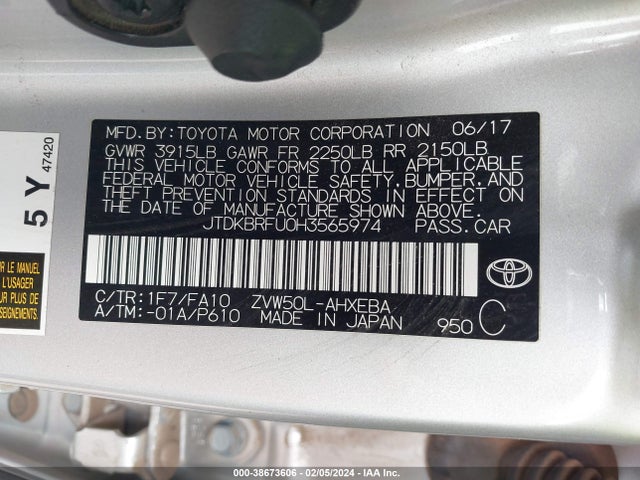 Toyota Prius Two 2017 JTDKBRFU0H3565974 Image 9