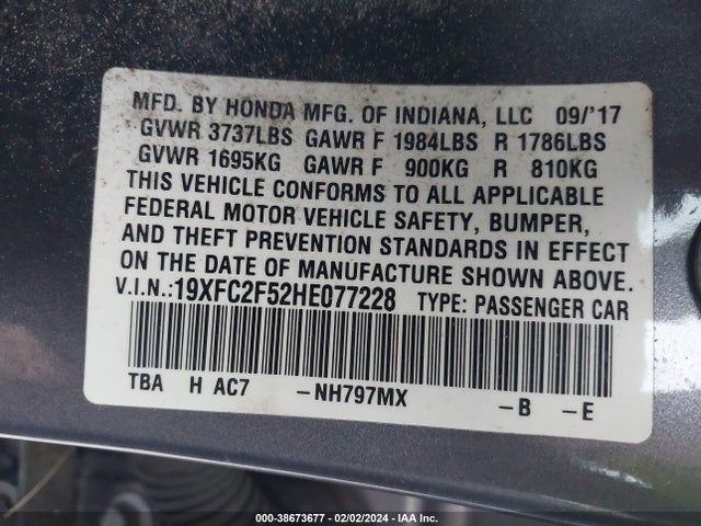 Honda Civic Lx 2017 19XFC2F52HE077228 Image 9