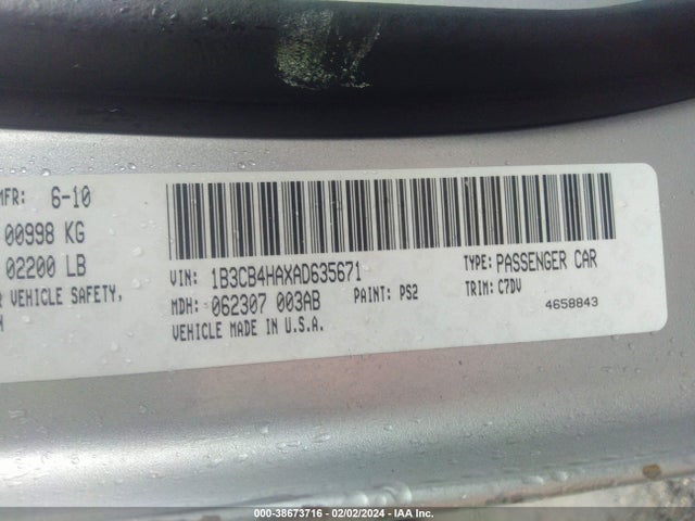 2010 DODGE CALIBER SXT VIN: 1B3CB4HAXAD635671