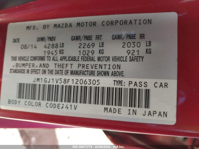JM1GJ1V58F1206305 Mazda Mazda6 I Touring