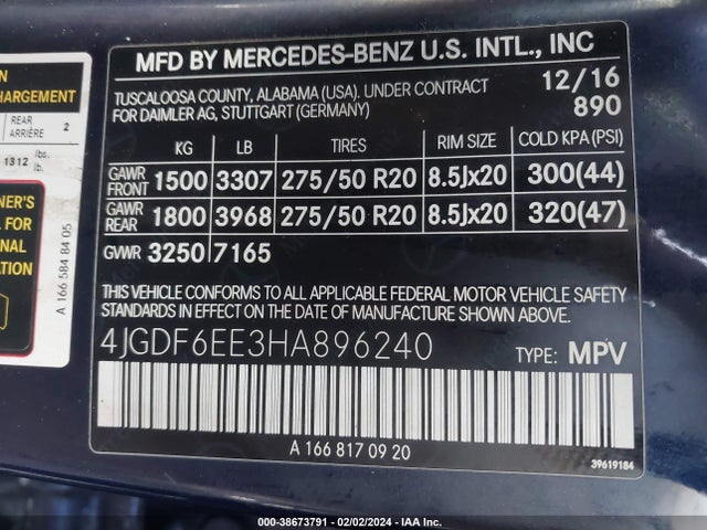 4JGDF6EE3HA896240 Mercedes-Benz Gls 450 4matic