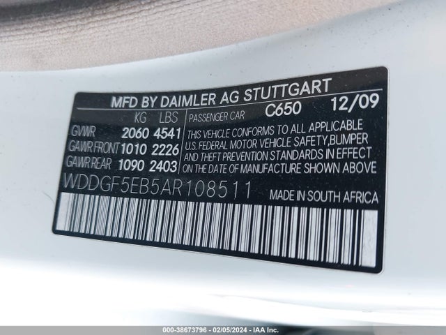 Продаж на аукціоні авто 2010 Mercedes-benz C 300 Luxury/sport, vin: WDDGF5EB5AR108511, номер лоту: 38673796