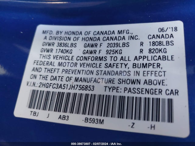 Honda CIVIC SI 2018 2HGFC3A51JH756853 Image 9