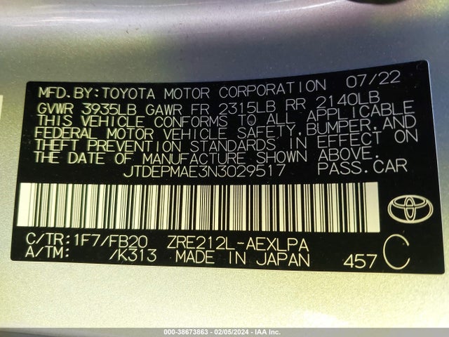 Toyota COROLLA LE 2022 JTDEPMAE3N3029517 Image 9