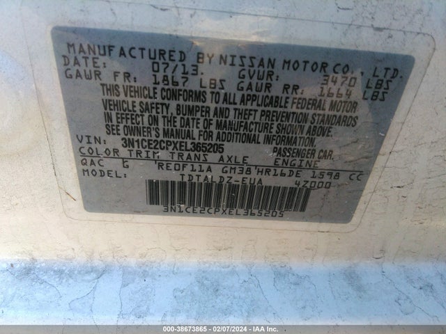 2014 NISSAN VERSA NOTE SV VIN: 3N1CE2CPXEL365205