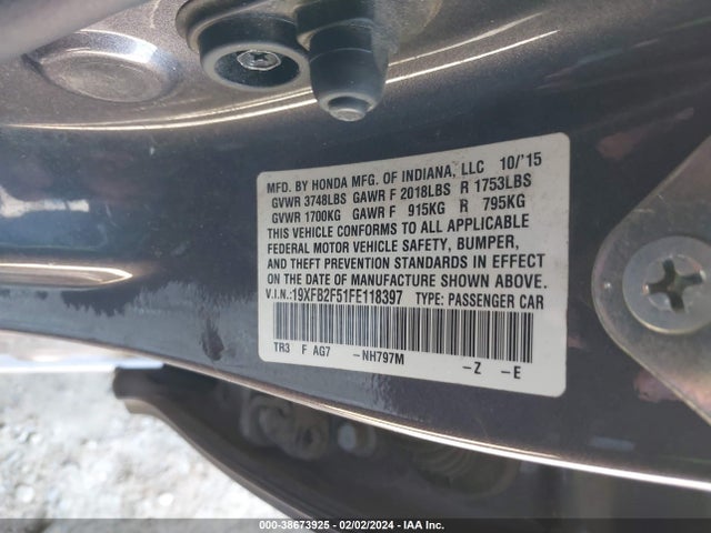 Honda Civic Lx 2015 19XFB2F51FE118397 Image 9