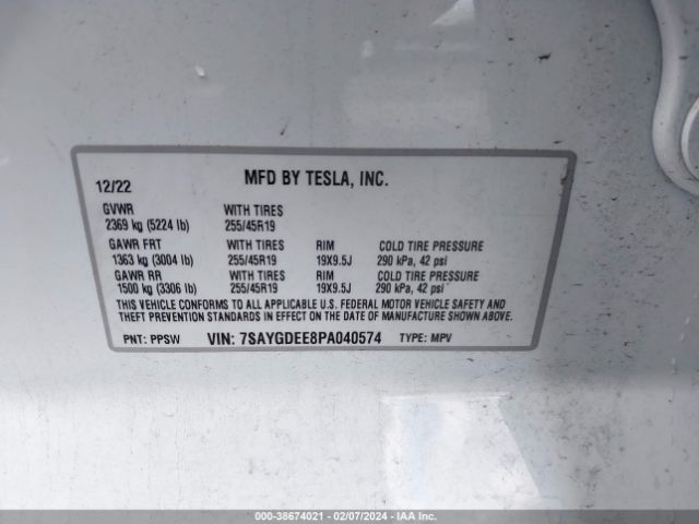 7SAYGDEE8PA040574 Tesla Model Y Awd/long Range Dual Motor All-wheel Drive