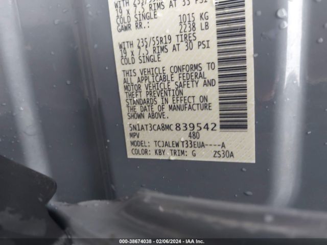 5N1AT3CA8MC839542 Nissan Rogue Sl Fwd
