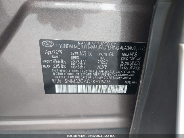 Hyundai Santa Fe Se 2019 5NMS2CAD5KH115735 Image 9