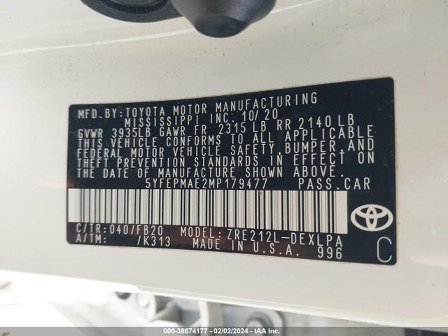 Toyota COROLLA LE 2021 5YFEPMAE2MP179477 Image 9
