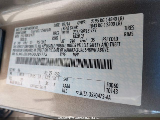 5LMCJ2C91GUJ27772 Lincoln MKC SELECT