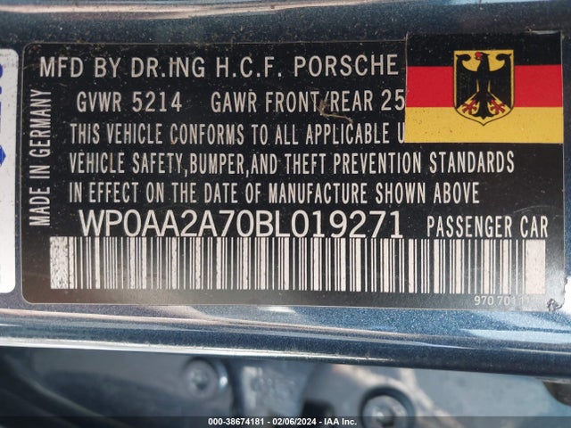 2011 PORSCHE PANAMERA WP0AA2A70BL019271 Photo 8