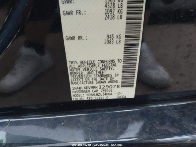 1N4BL4DV9MN329078 Nissan Altima Sv Fwd
