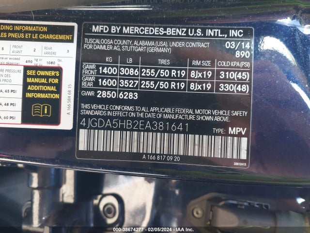 4JGDA5HB2EA381641 Mercedes-Benz Ml 350 4matic