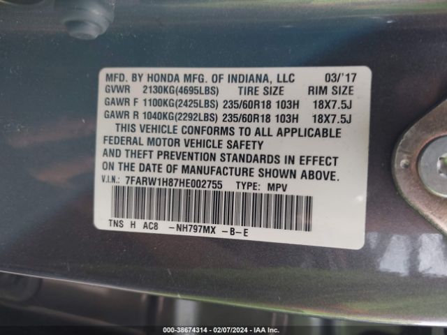 7FARW1H87HE002755 Honda Cr-v Ex-l/ex-l Navi