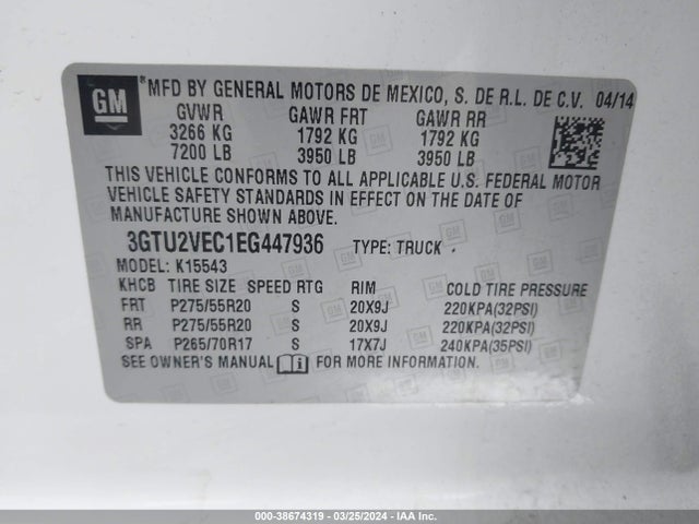 GMC Sierra 1500 Slt 2014 3GTU2VEC1EG447936 Image 9