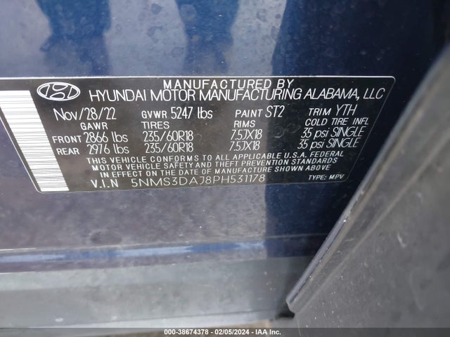 Hyundai Santa Fe Sel 2023 5NMS3DAJ8PH531178 Image 9
