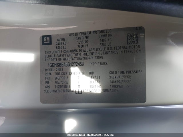 Chevrolet Colorado Wt 2016 1GCHSBEA5G1272459 Image 9