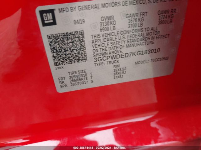 3GCPWDED7KG183010 Chevrolet Silverado 1500 Rst