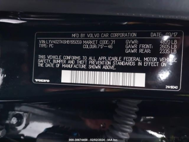 LYV402TK6HB195059 Volvo S60 Inscription T5
