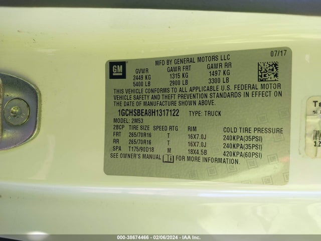 Chevrolet Colorado Wt 2017 1GCHSBEA8H1317122 Image 9