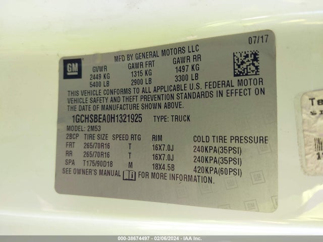 Chevrolet Colorado Wt 2017 1GCHSBEA0H1321925 Image 9