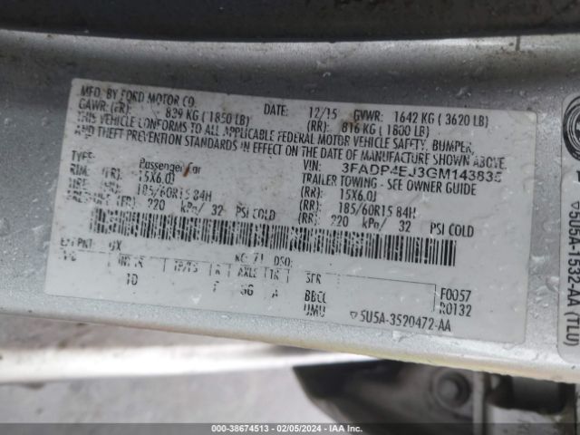 3FADP4EJ3GM143835 Ford FIESTA SE