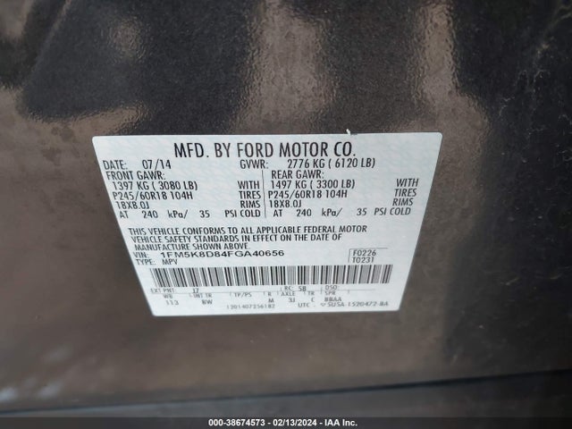 Ford EXPLORER XLT 2015 1FM5K8D84FGA40656 Image 9