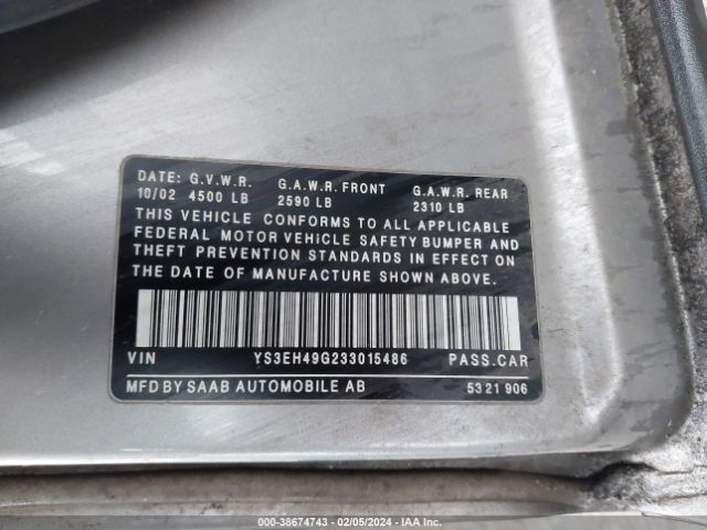 2003 SAAB 9-5 YS3EH49G233015486 Photo 8