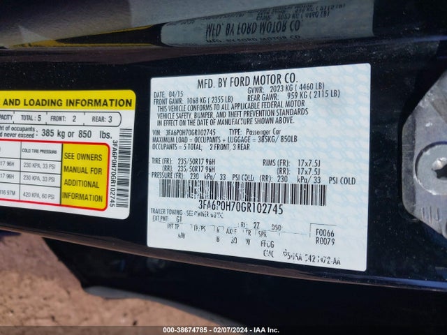 Ford FUSION SE 2016 3FA6P0H70GR102745 Image 9