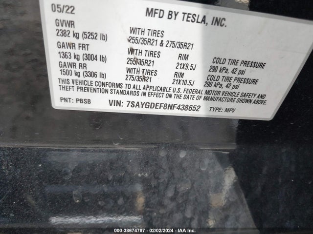 7SAYGDEF8NF438652 Tesla Model Y Performance Dual Motor All-wheel Drive